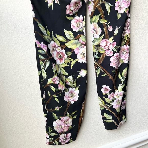 NWT DOLCE & GABBANA black Pink viscose CHERRY BLOSSOM Pants Sz 6 - Picture 9 of 11
